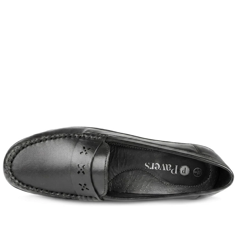 Leather Moccasins with Cut Out Strap - MOEN43002 / 329 554 - Black - Image 4