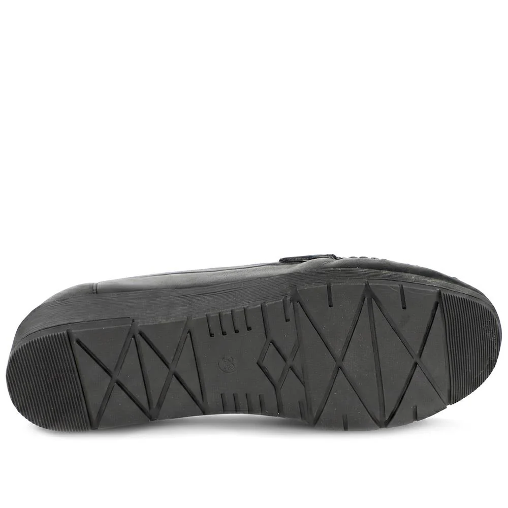 Leather Moccasins with Cut Out Strap - MOEN43002 / 329 554 - Black - Image 5