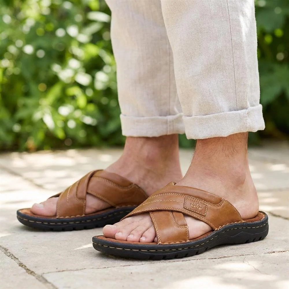 Leather Mule Sandals - AATRA43003 / 328 936 - Tan - Image 2