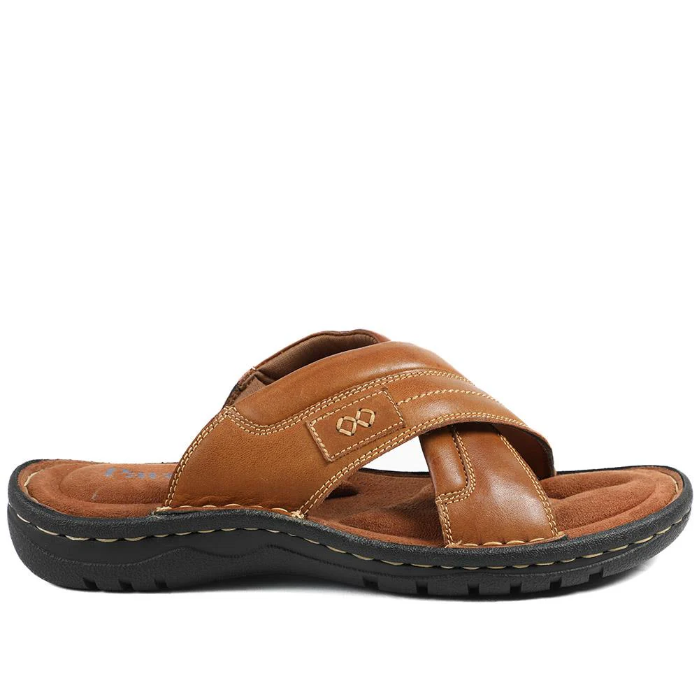 Leather Mule Sandals - AATRA43003 / 328 936 - Tan - Image 3