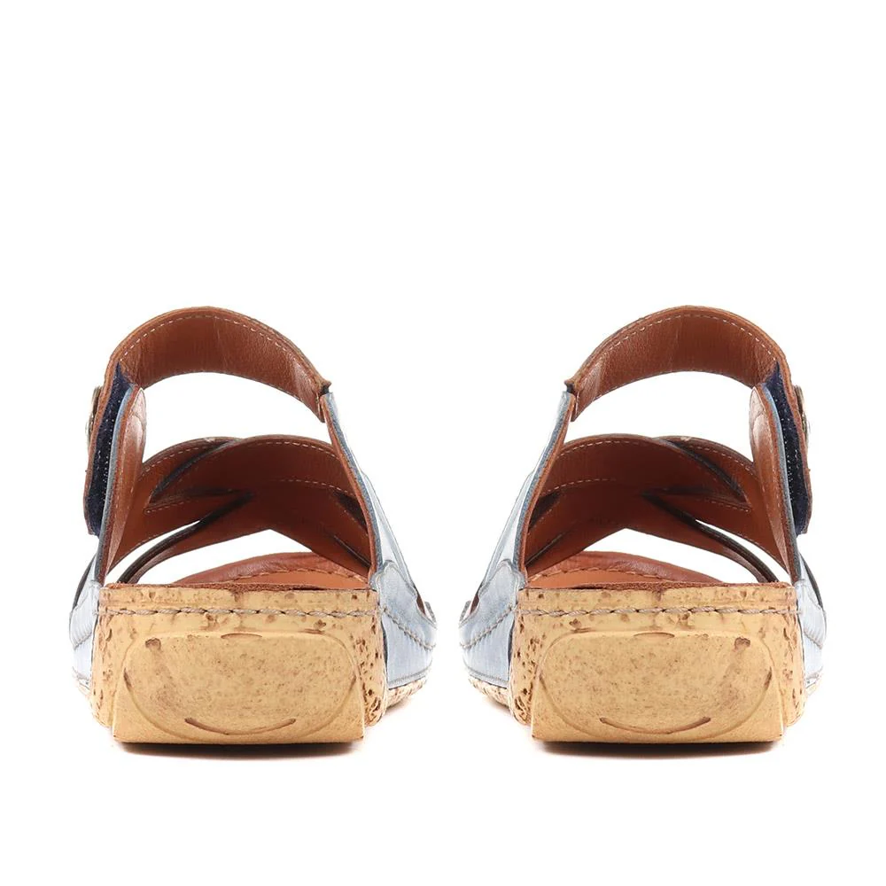Leather Mule Sandals - KARY37015 / 323 771 - Denim-Tan - Image 3