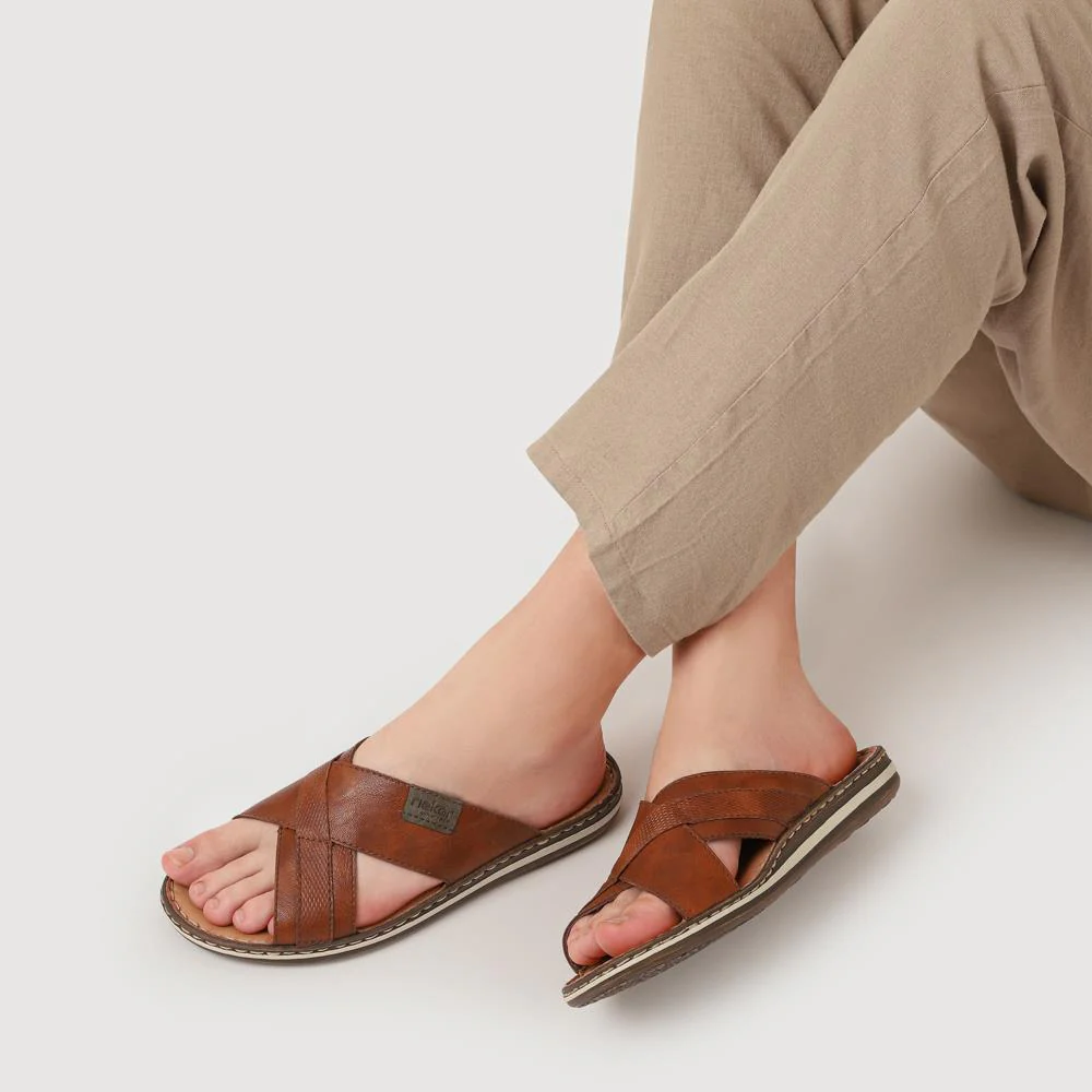 Leather Mule Sandals - RKR41532 / 326 939 - Tan - Image 6