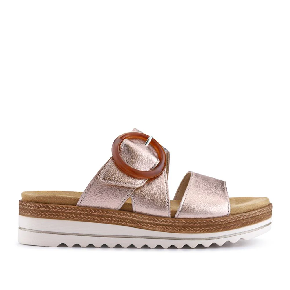 Leather Mule Wedge Sandals - DRS37502 / 323 579 - Metallic - Image 2