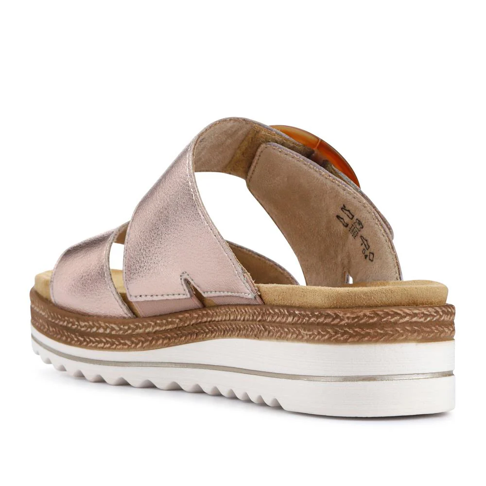 Leather Mule Wedge Sandals - DRS37502 / 323 579 - Metallic - Image 3