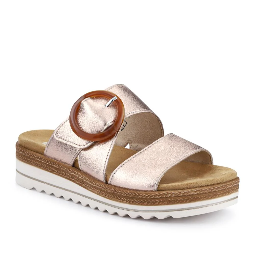 Leather Mule Wedge Sandals - DRS37502 / 323 579 - Metallic