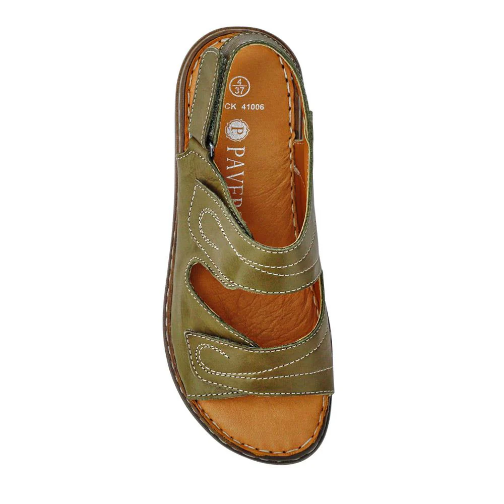 Leather Multi-Touch-Fasten Sandals - LUCK41006 / 327 426 - Khaki - Image 4