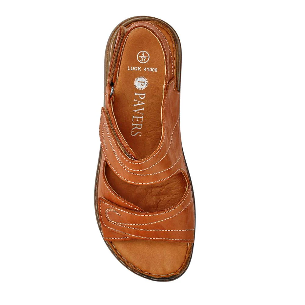 Leather Multi-Touch-Fasten Sandals - LUCK41006 / 327 426 - Tan - Image 4
