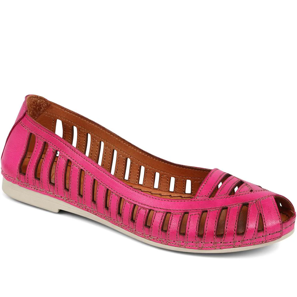 Leather Open-Toe Ballet Flats - KARY39019 / 325 502 - Image 3
