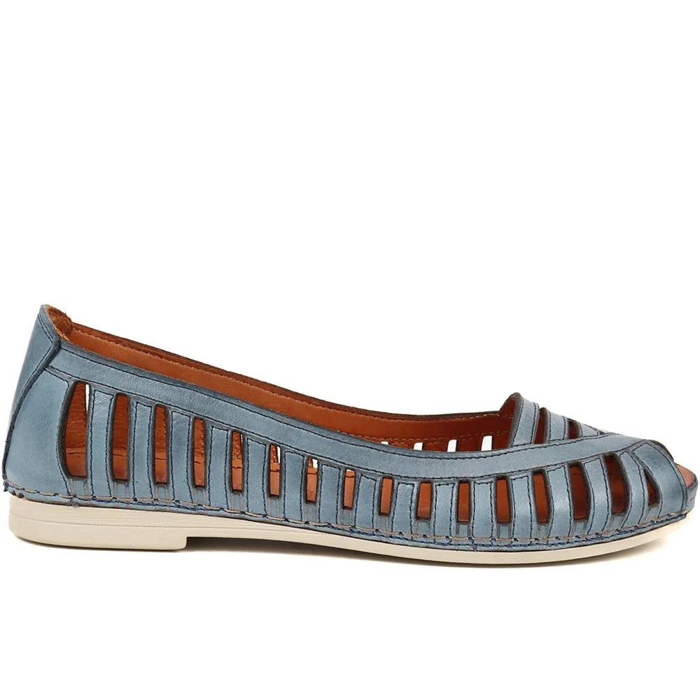 Leather Open-Toe Ballet Flats - KARY39019 / 325 502 - Denim - Image 2