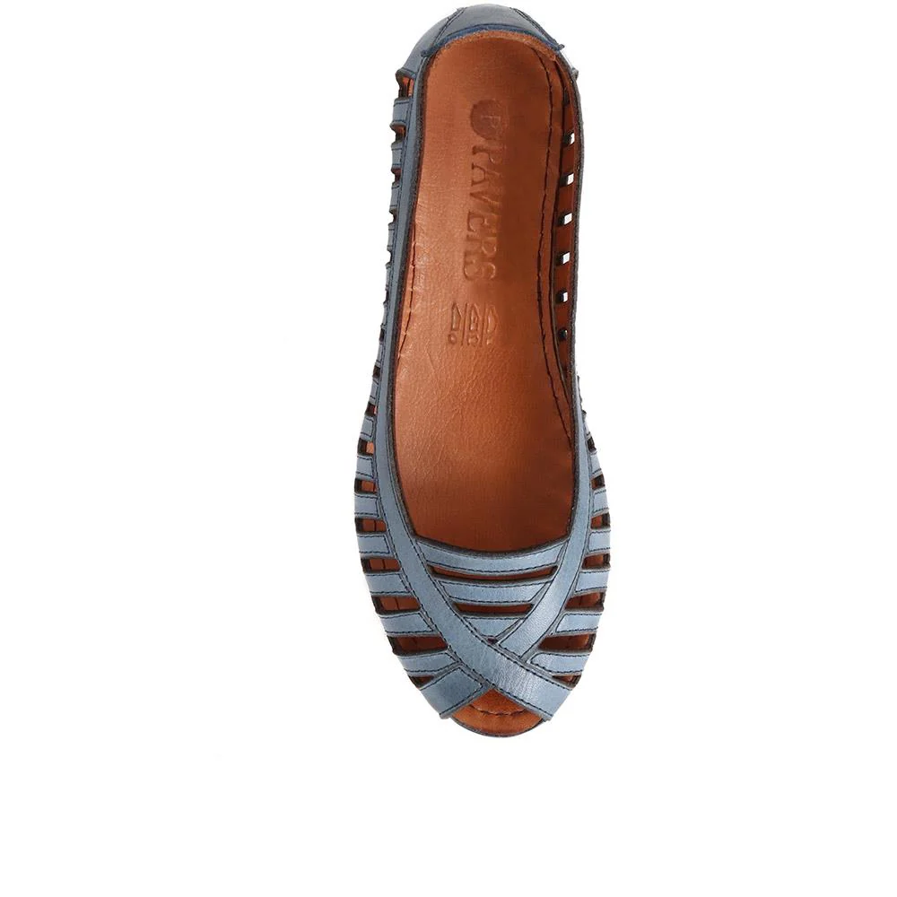 Leather Open-Toe Ballet Flats - KARY39019 / 325 502 - Denim - Image 4