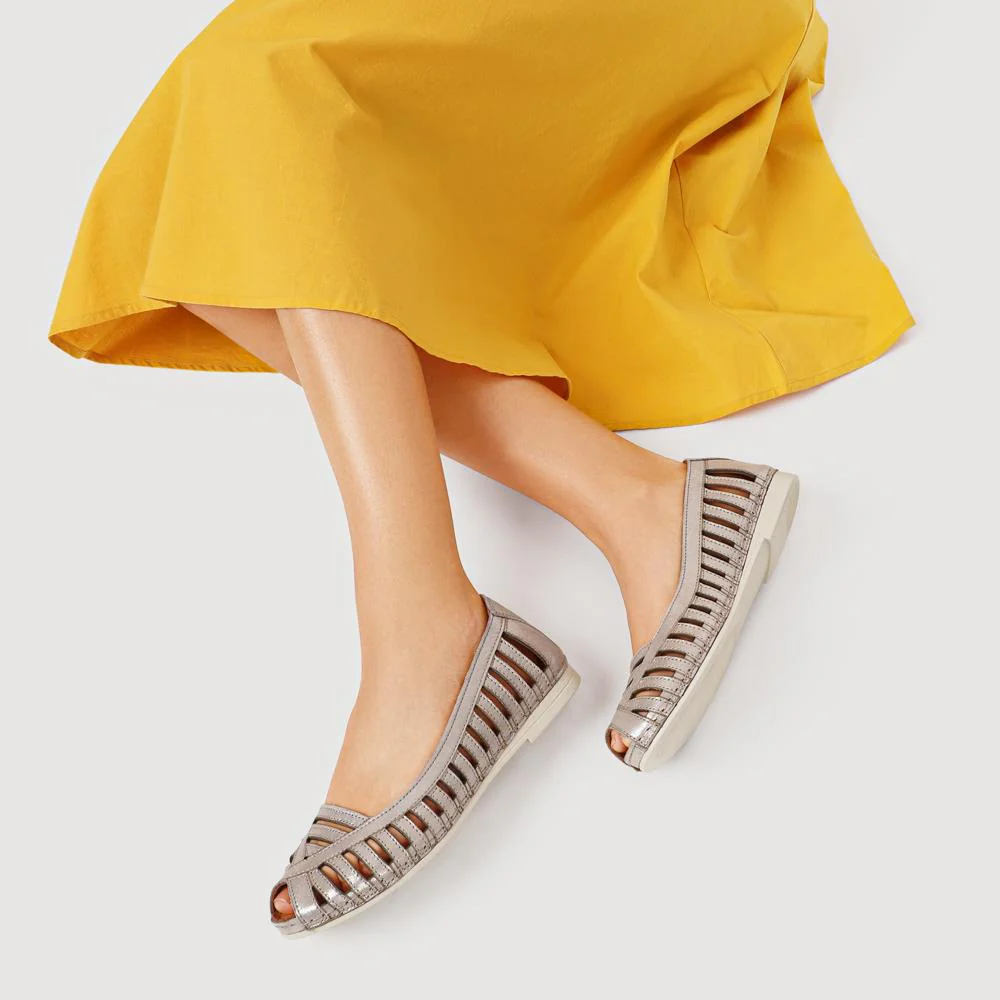 Leather Open-Toe Ballet Flats - KARY39019 / 325 502 - Soft Gold - Image 5