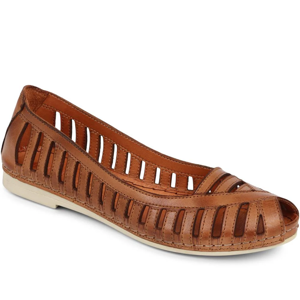 Leather Open-Toe Ballet Flats - KARY39019 / 325 502 - Image 4