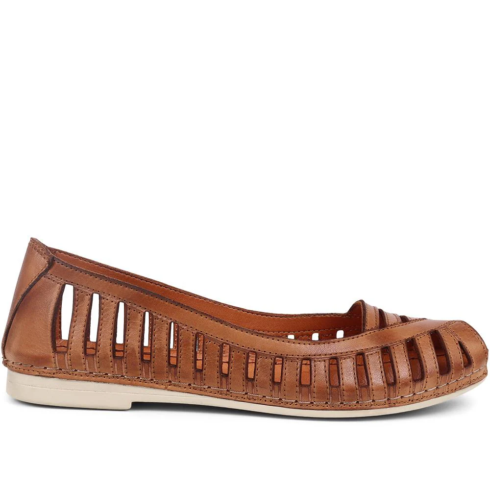 Leather Open-Toe Ballet Flats - KARY39019 / 325 502 - Tan - Image 2