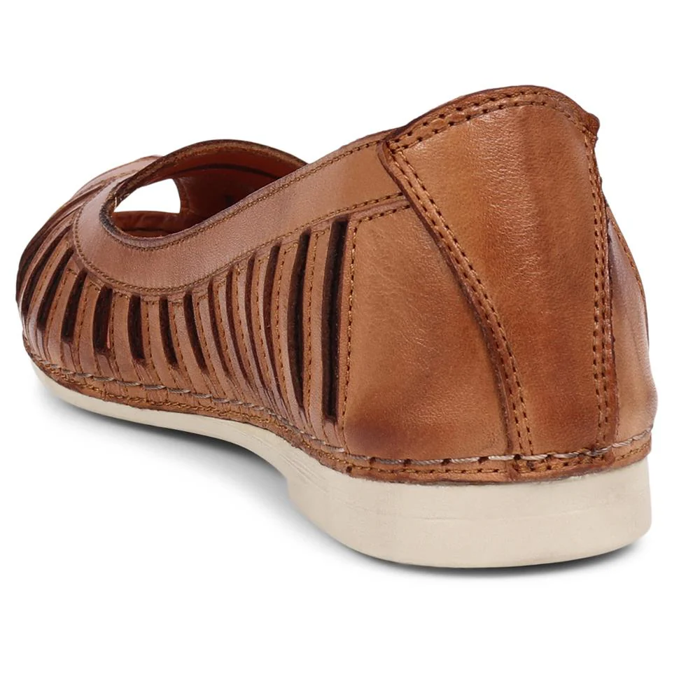 Leather Open-Toe Ballet Flats - KARY39019 / 325 502 - Tan - Image 3