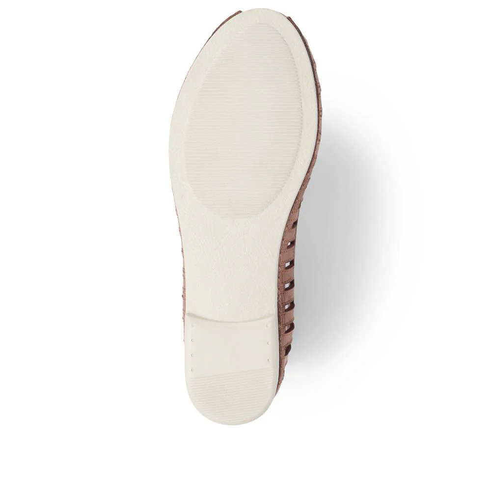Leather Open-Toe Ballet Flats - KARY39019 / 325 502 - Tan - Image 4