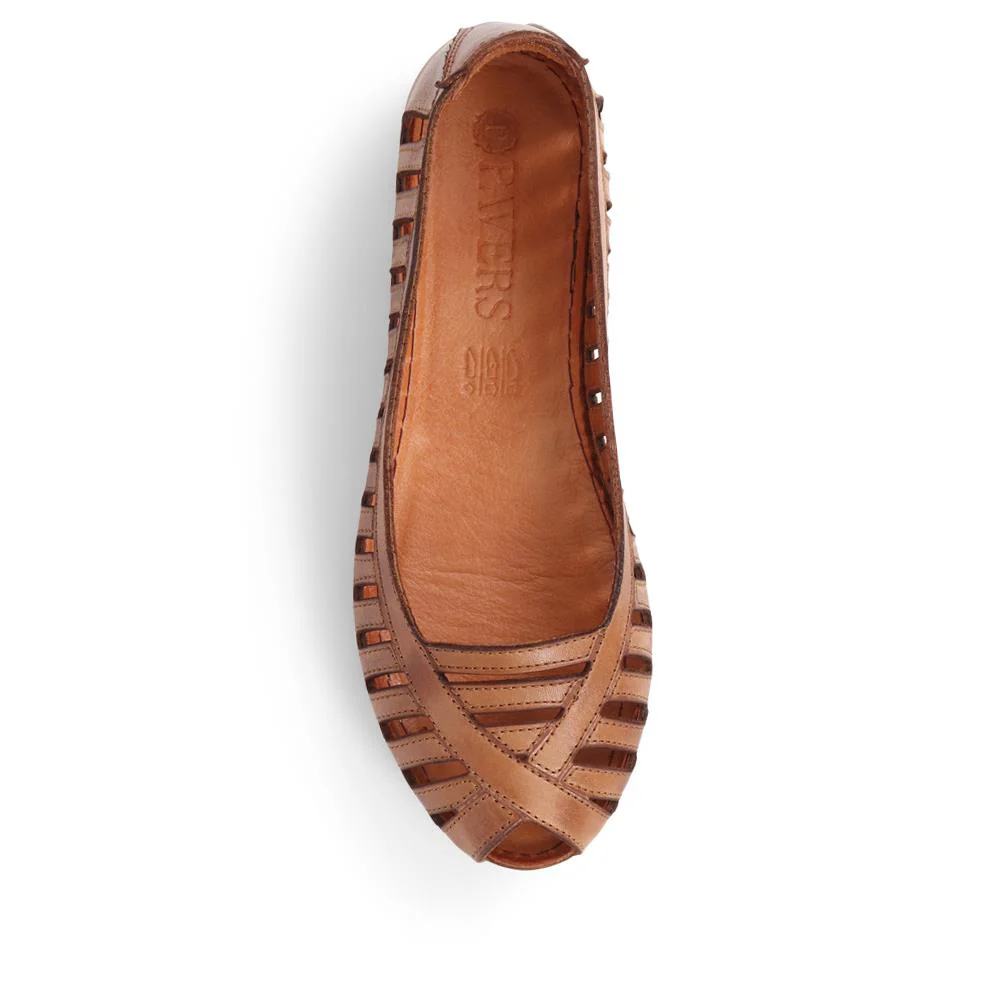 Leather Open-Toe Ballet Flats - KARY39019 / 325 502 - Tan - Image 6