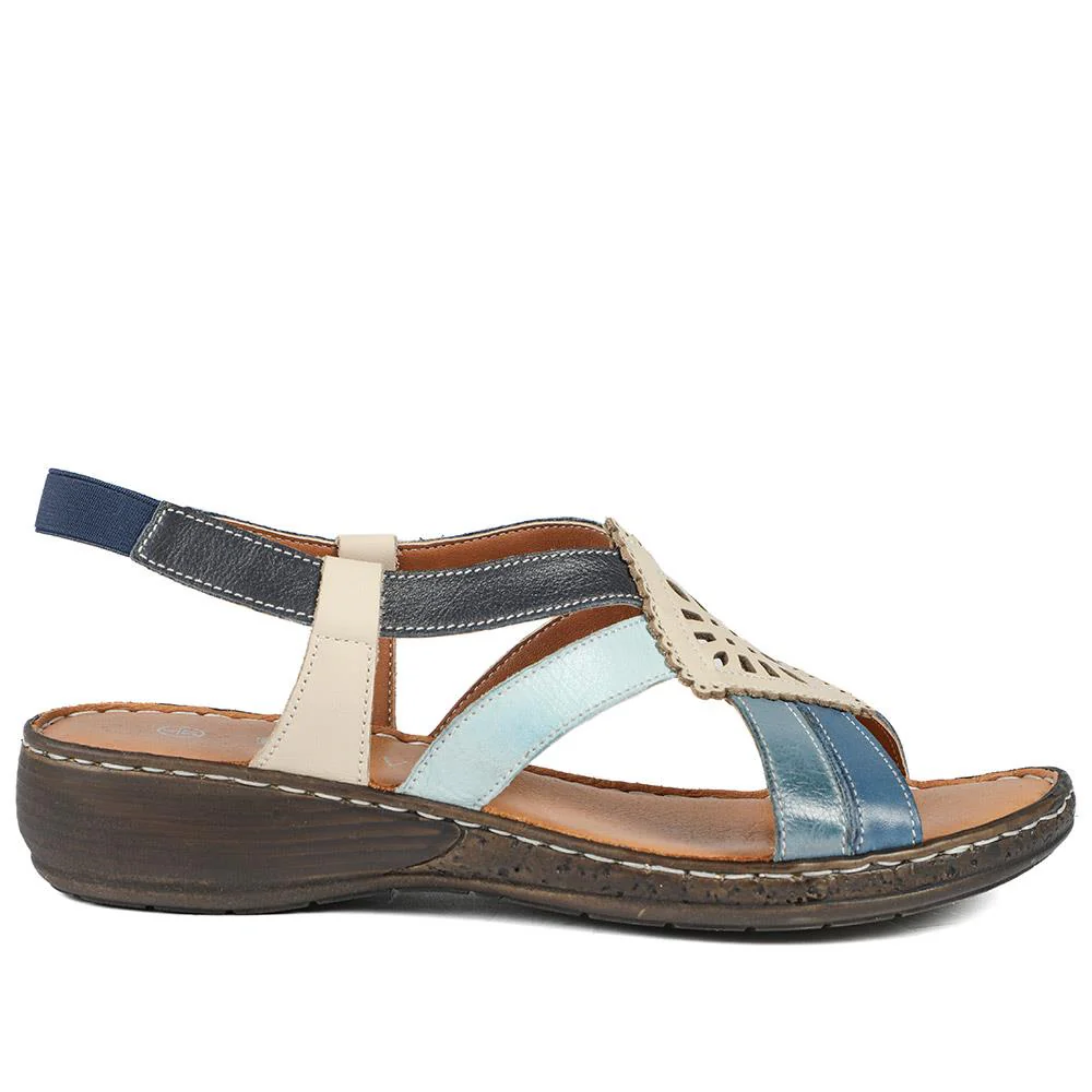 Leather Slingback Sandals - LUCK35001 / 321 605 - Blue Multi - Image 3