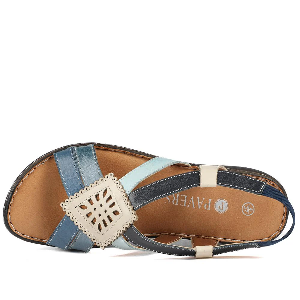 Leather Slingback Sandals - LUCK35001 / 321 605 - Blue Multi - Image 5