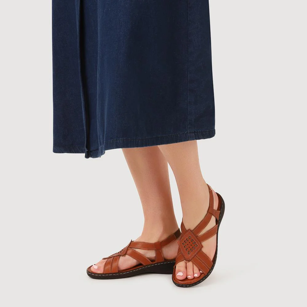 Leather Slingback Sandals - LUCK35001 / 321 605 - Tan - Image 5