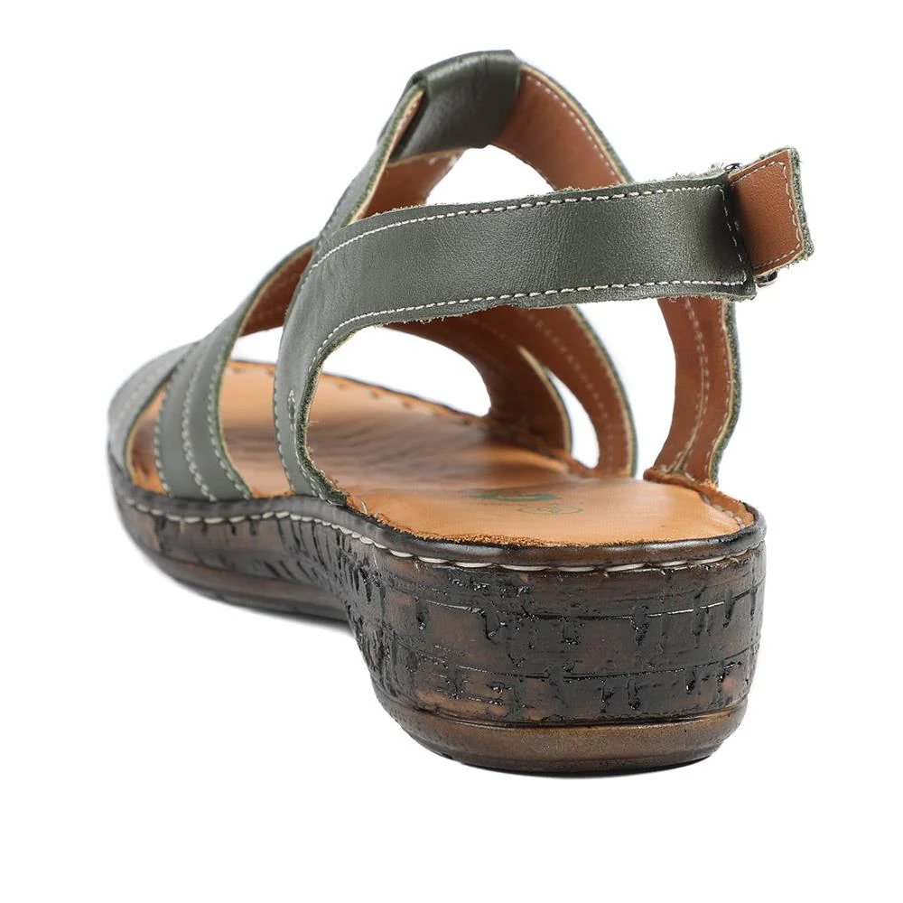 Wide Fit Leather Slingback Sandals - LUCK43008 / 329 407 - Khaki - Image 4