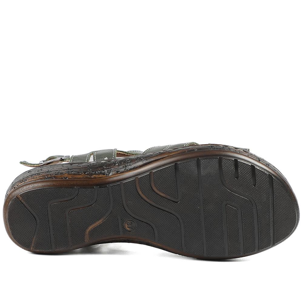 Wide Fit Leather Slingback Sandals - LUCK43008 / 329 407 - Khaki - Image 6