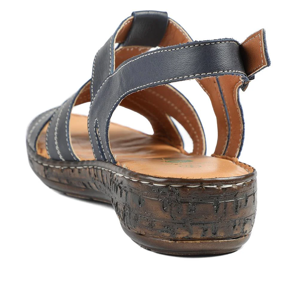 Wide Fit Leather Slingback Sandals - LUCK43008 / 329 407 - Navy - Image 4