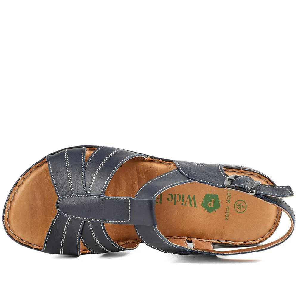 Wide Fit Leather Slingback Sandals - LUCK43008 / 329 407 - Navy - Image 5