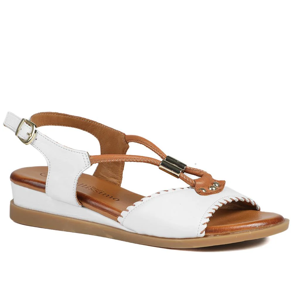 Leather Slingback Wedge Sandals - BELMETIN43016 / 329 294 - White-Tan
