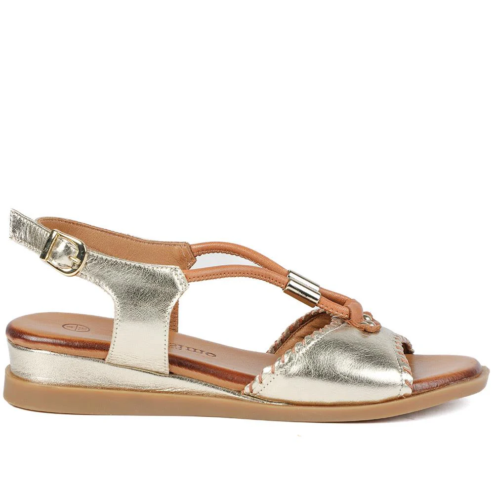 Leather Slingback Wedge Sandals - BELMETIN43016 / 329 294 - Gold - Image 3