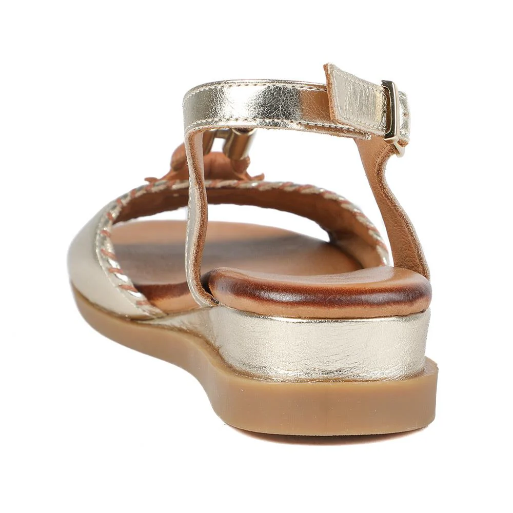 Leather Slingback Wedge Sandals - BELMETIN43016 / 329 294 - Gold - Image 4