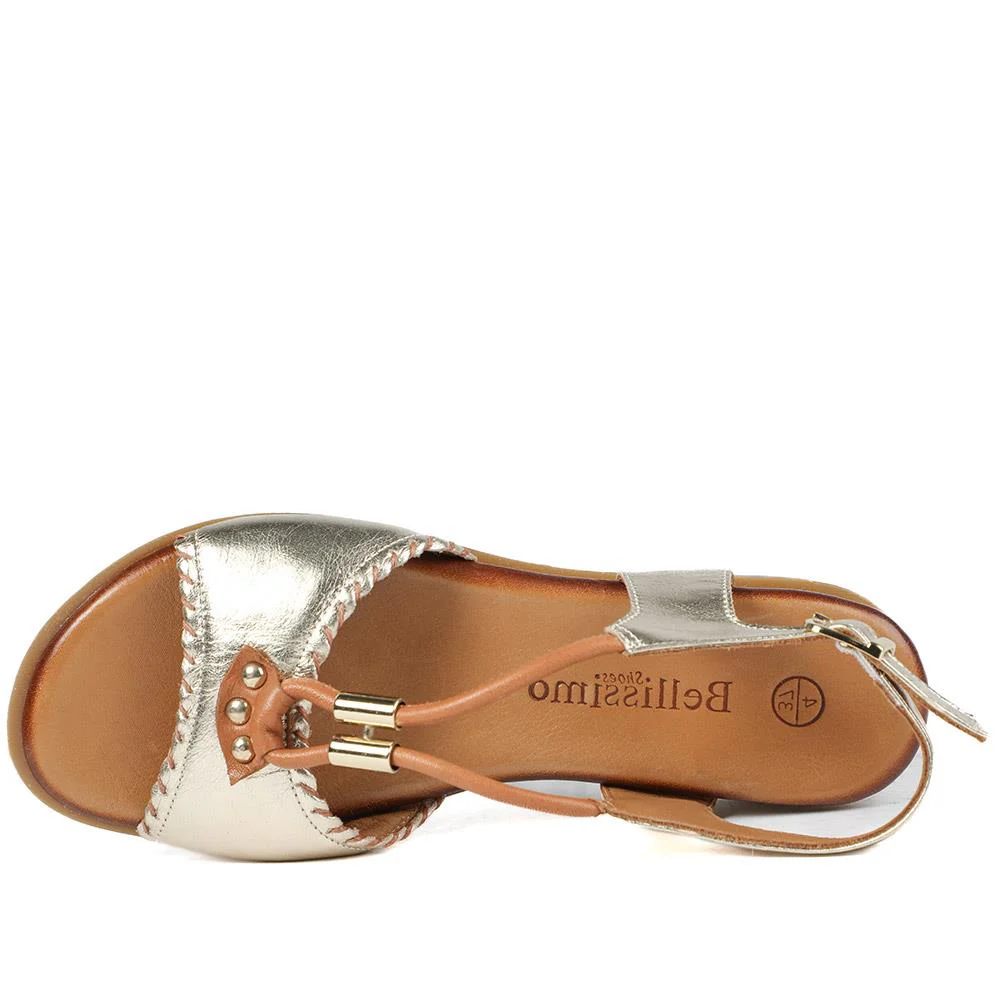 Leather Slingback Wedge Sandals - BELMETIN43016 / 329 294 - Gold - Image 5