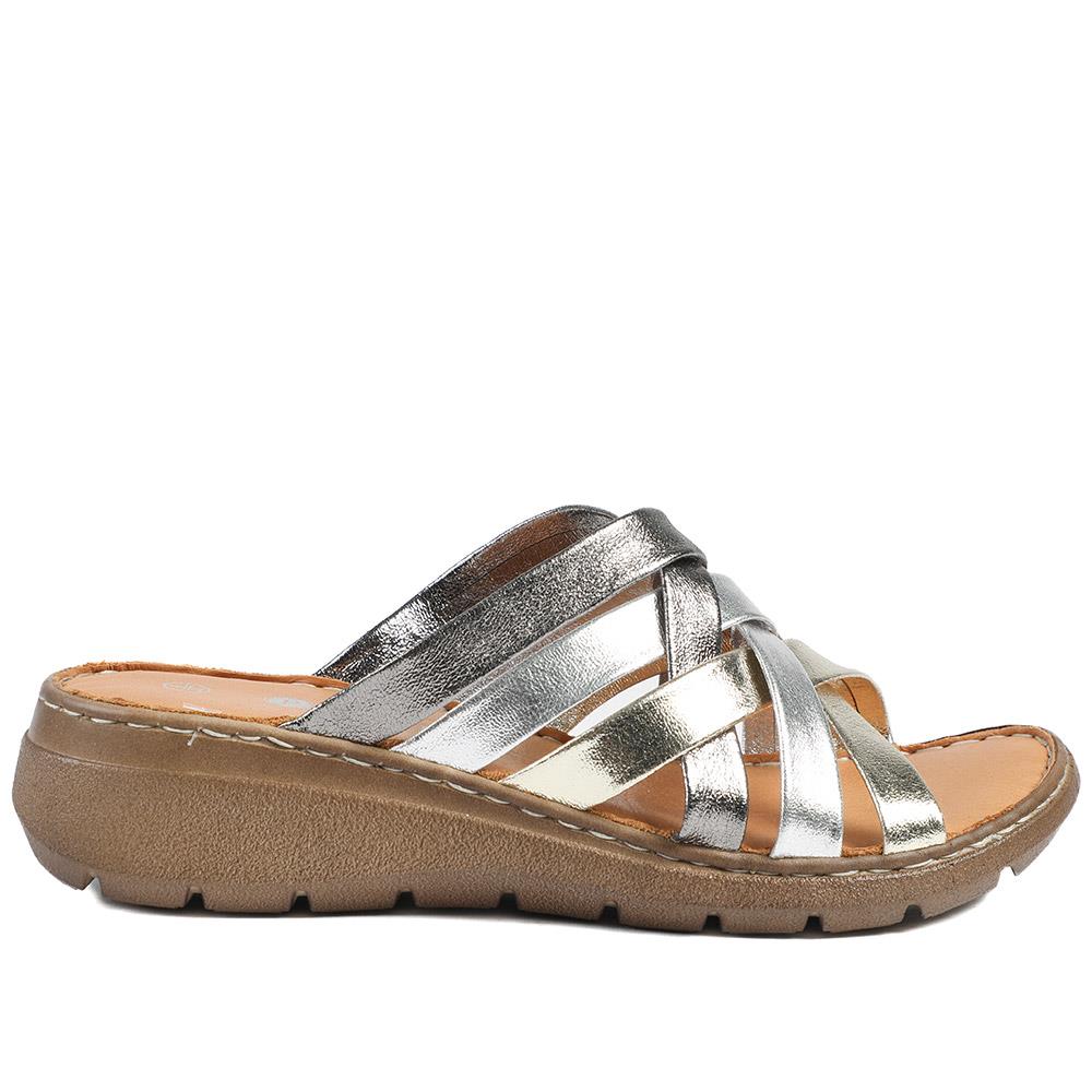 Leather Slip On Mule Sandals - LUCK43004 / 329 153 - Metallic - Image 3