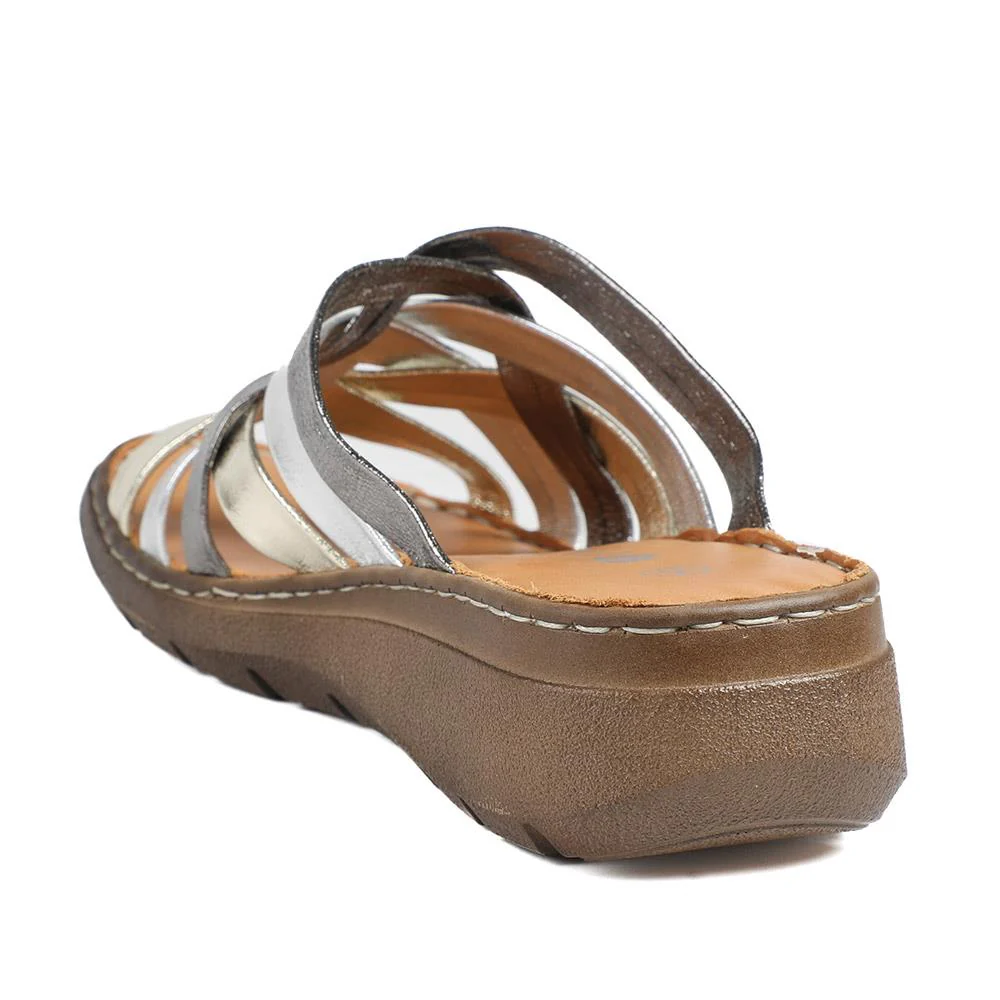 Leather Slip On Mule Sandals - LUCK43004 / 329 153 - Metallic - Image 4