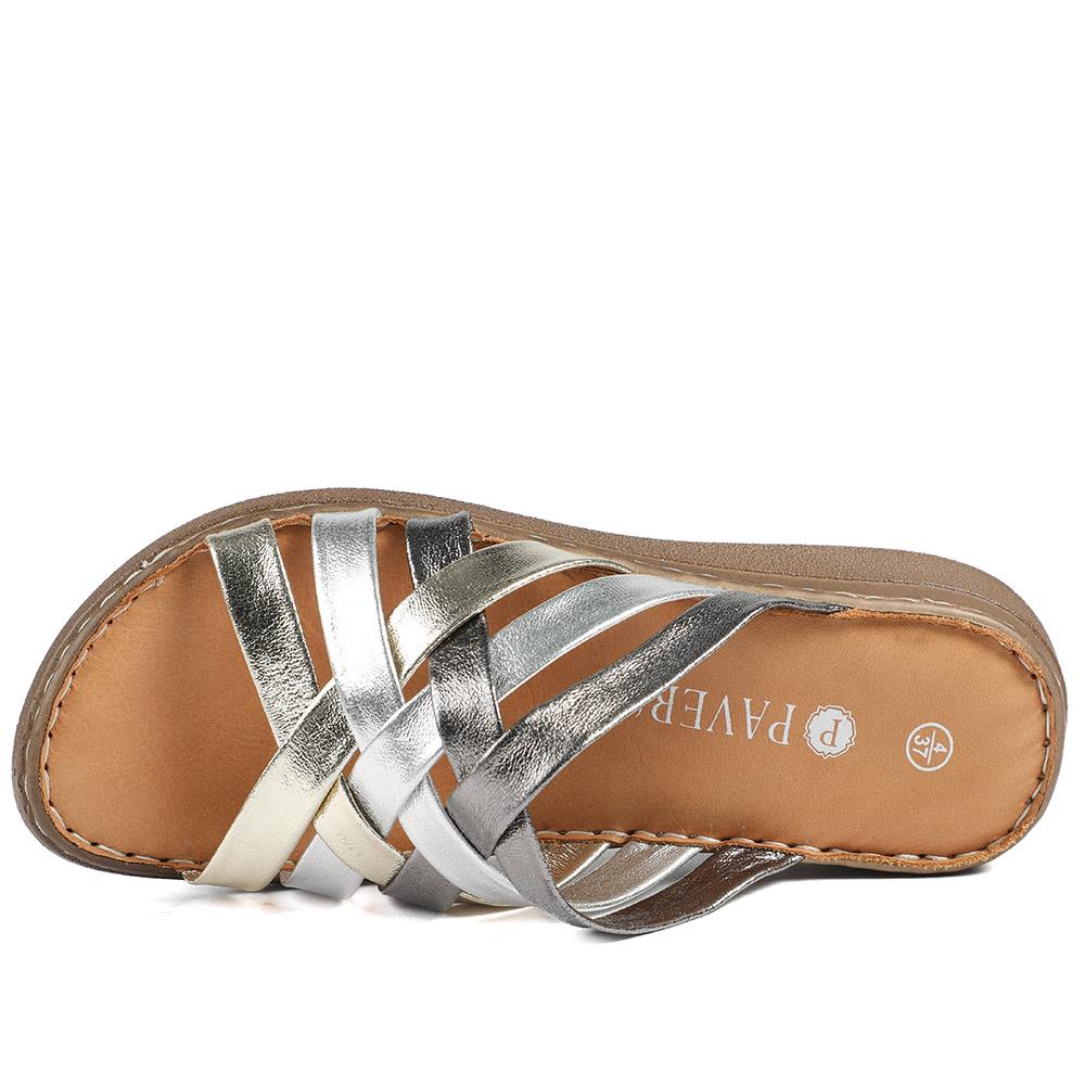 Leather Slip On Mule Sandals - LUCK43004 / 329 153 - Metallic - Image 5