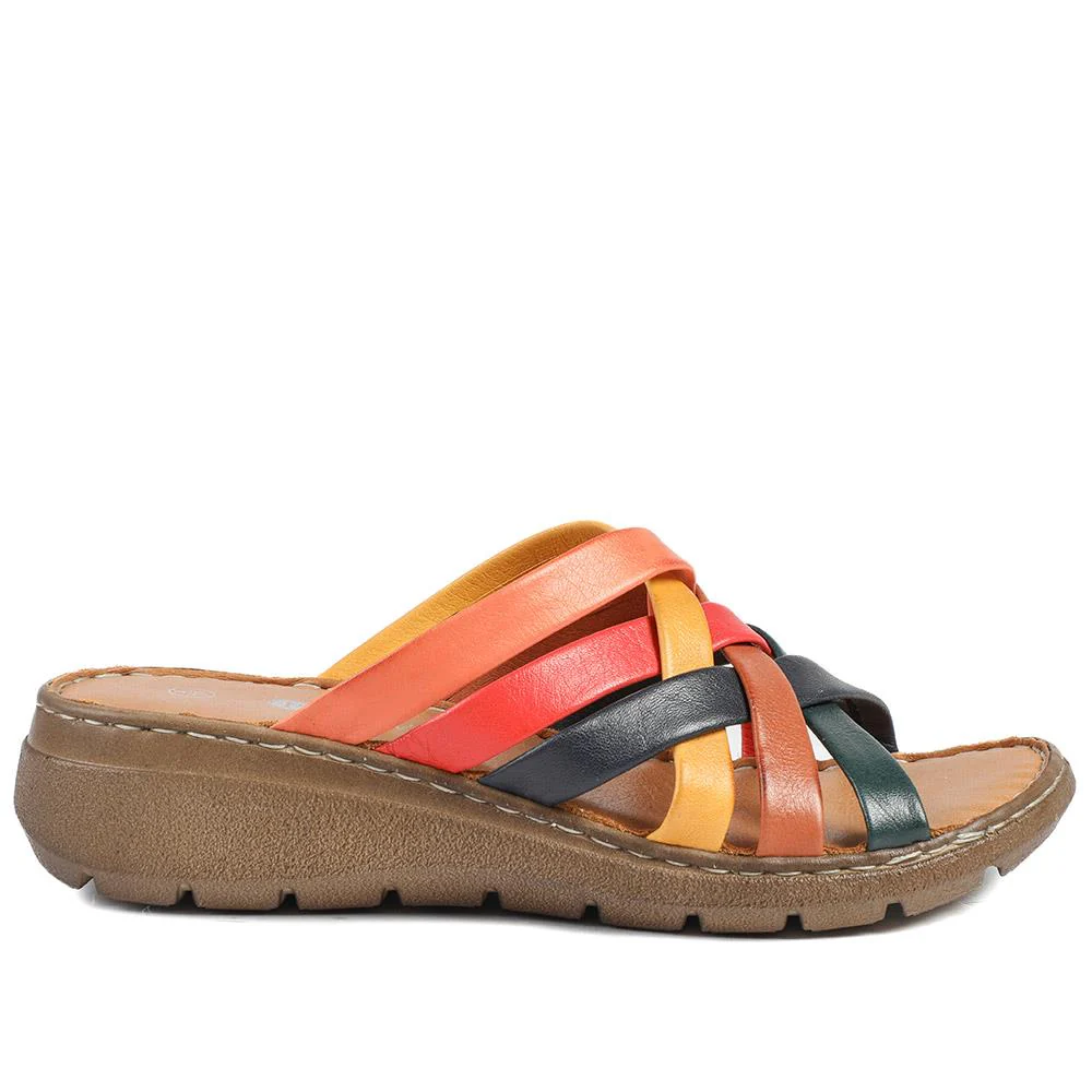 Leather Slip On Mule Sandals - LUCK43004 / 329 153 - Multi - Image 3