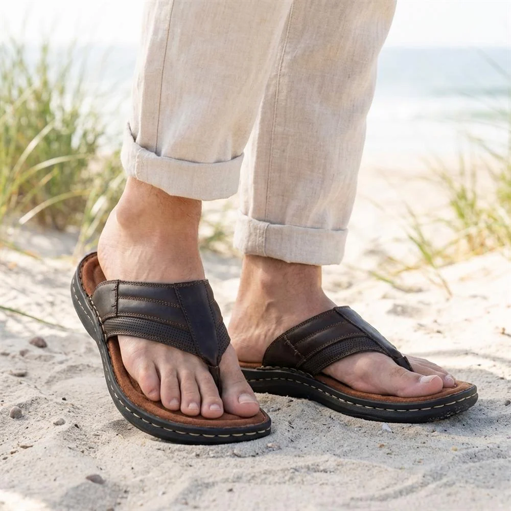 Leather Slip On Sandals - AATRA43002 / 328 935 - Dark Brown - Image 2