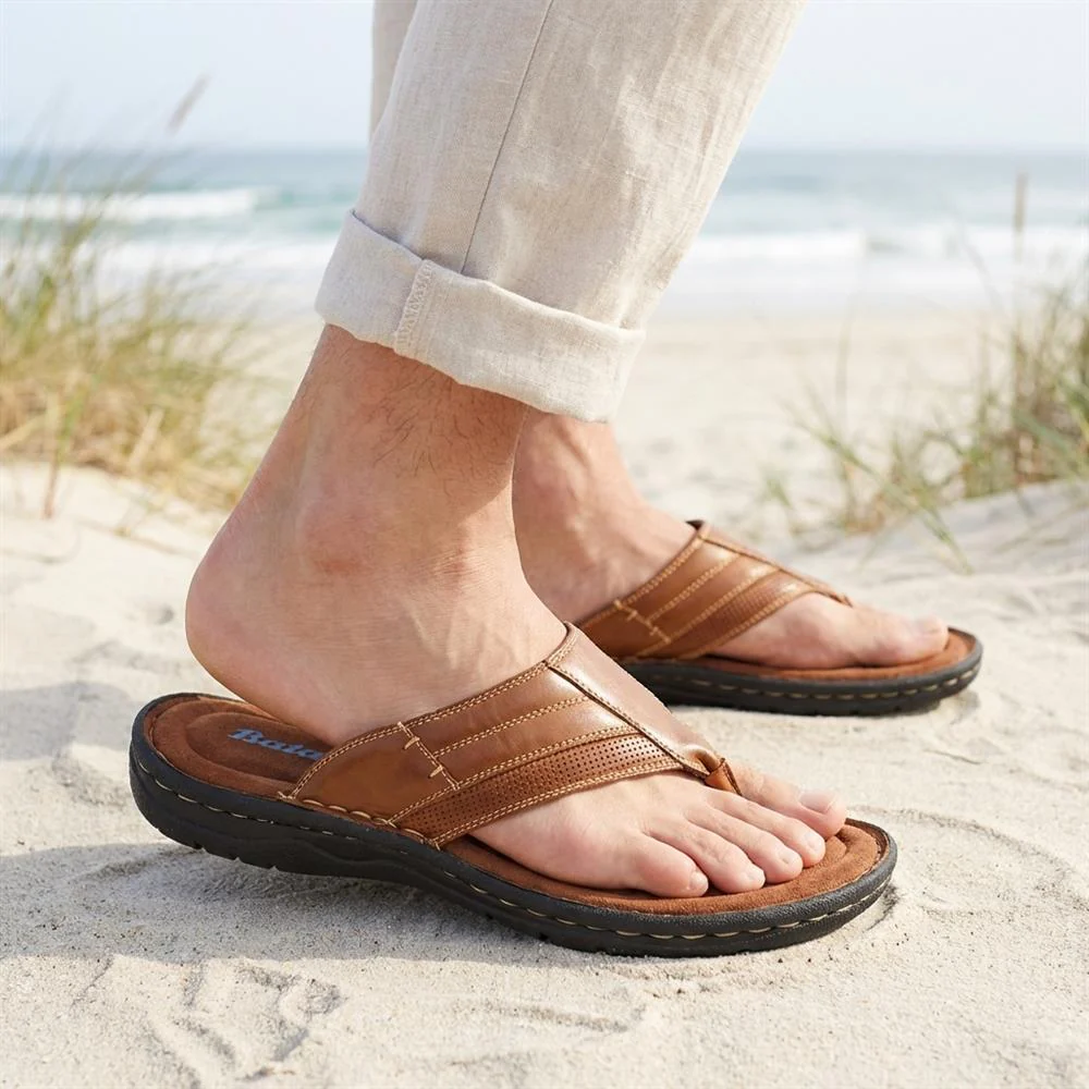 Leather Slip On Sandals - AATRA43002 / 328 935 - Tan - Image 2