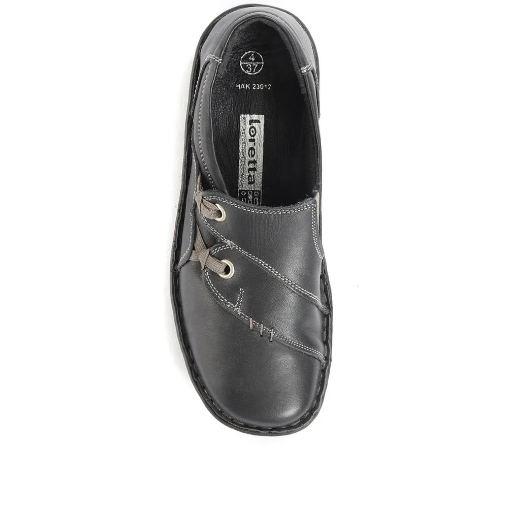 Leather Slip On Shoe with Elastic Loop - HAK23012 / 308 130 - Black - Image 4