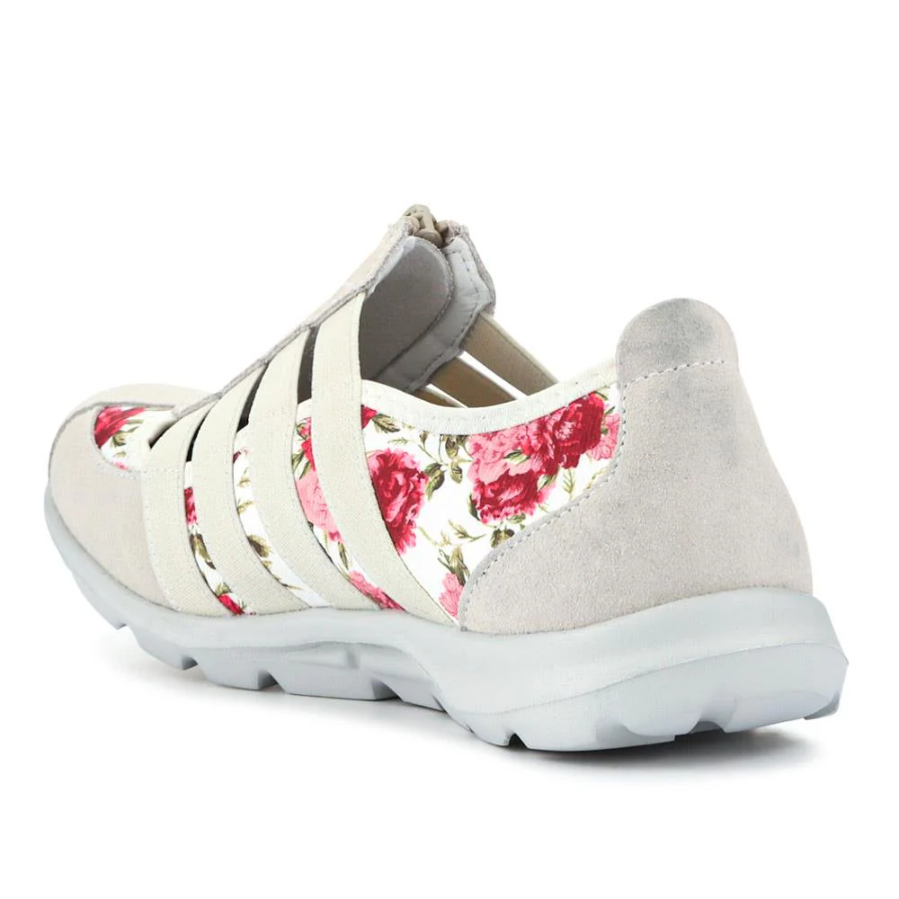 Leather Slip-On Shoes - BRK24000 / 308 245 - Beige-Floral - Image 3