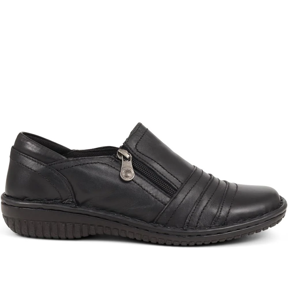Leather Slip On Shoes for Women - HAK23014 / 308 135 - Black - Image 10