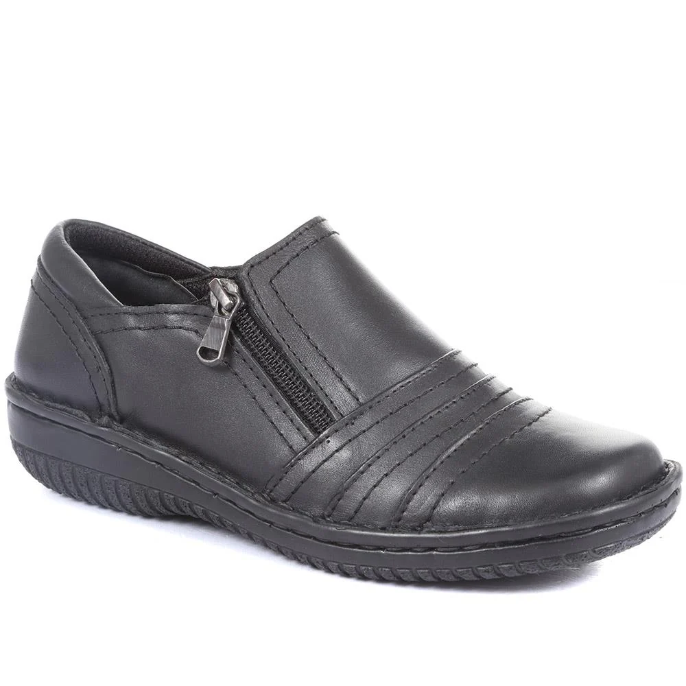 Leather Slip On Shoes for Women - HAK23014 / 308 135 - Black - Image 2