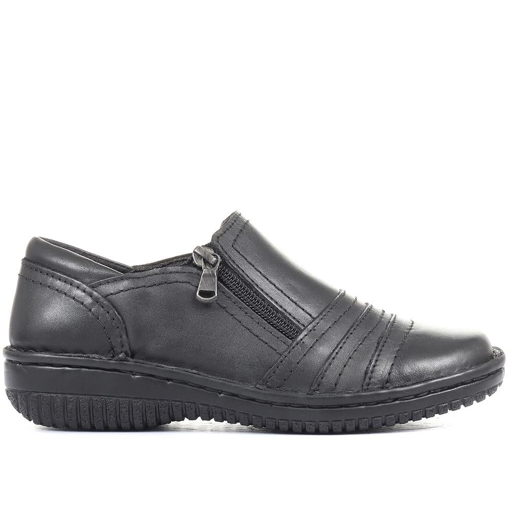 Leather Slip On Shoes for Women - HAK23014 / 308 135 - Black - Image 3