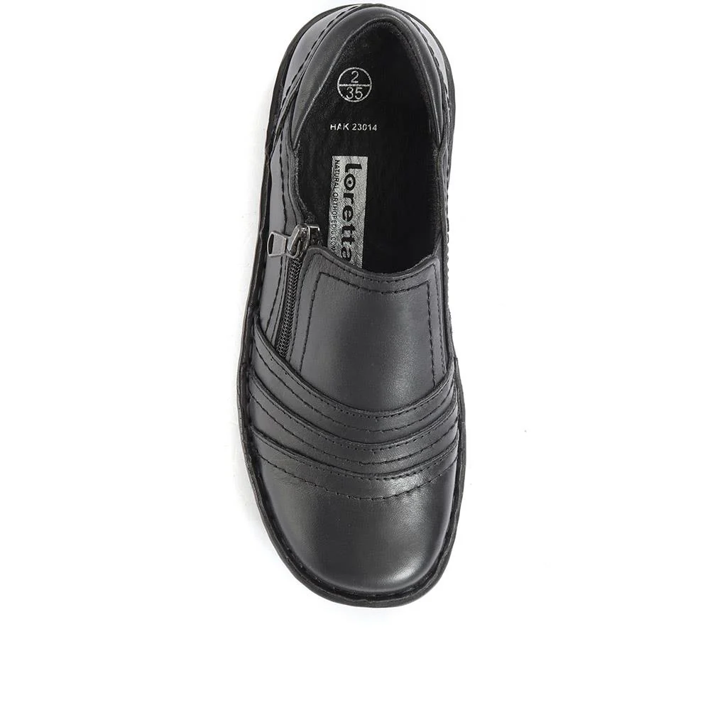 Leather Slip On Shoes for Women - HAK23014 / 308 135 - Black - Image 7