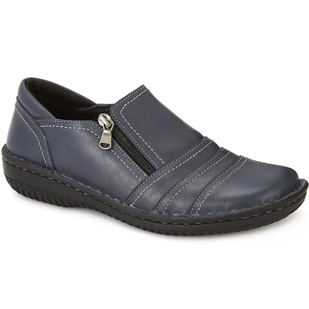 Leather Slip On Shoes for Women - HAK23014 / 308 135 - Navy - Image 3