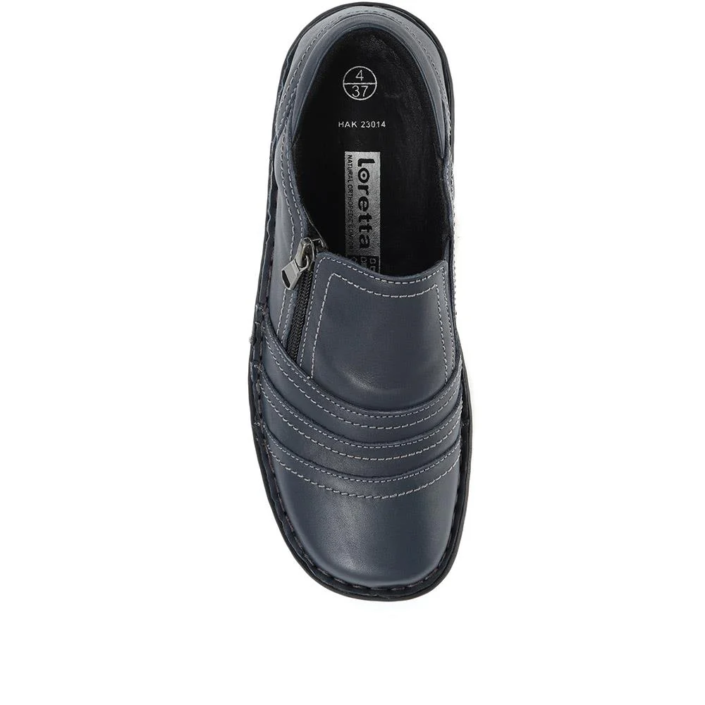 Leather Slip On Shoes for Women - HAK23014 / 308 135 - Navy - Image 4