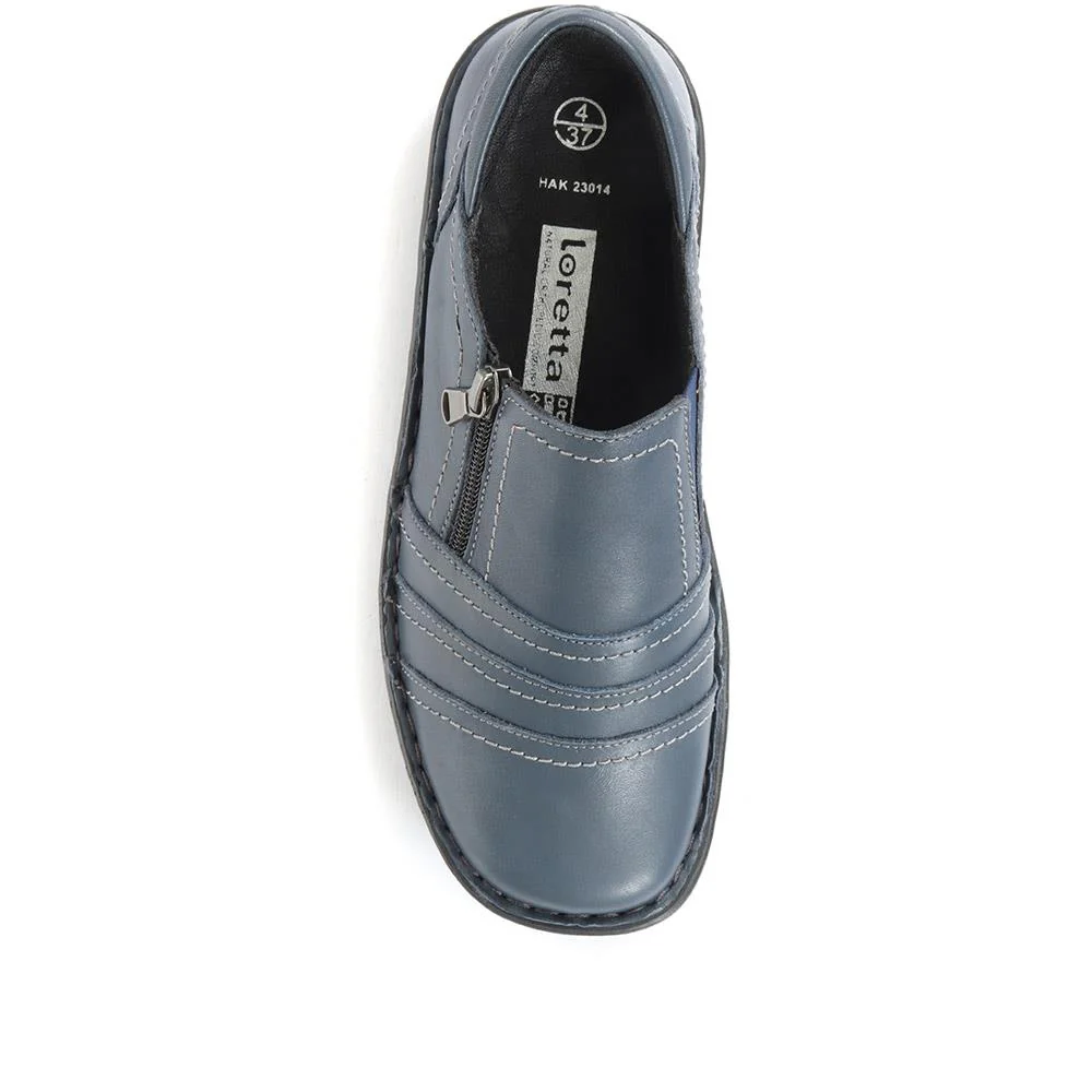 Leather Slip On Shoes for Women - HAK23014 / 308 135 - Navy - Image 9