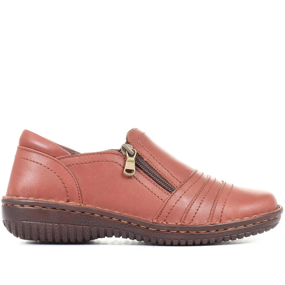 Leather Slip On Shoes for Women - HAK23014 / 308 135 - Tan - Image 2