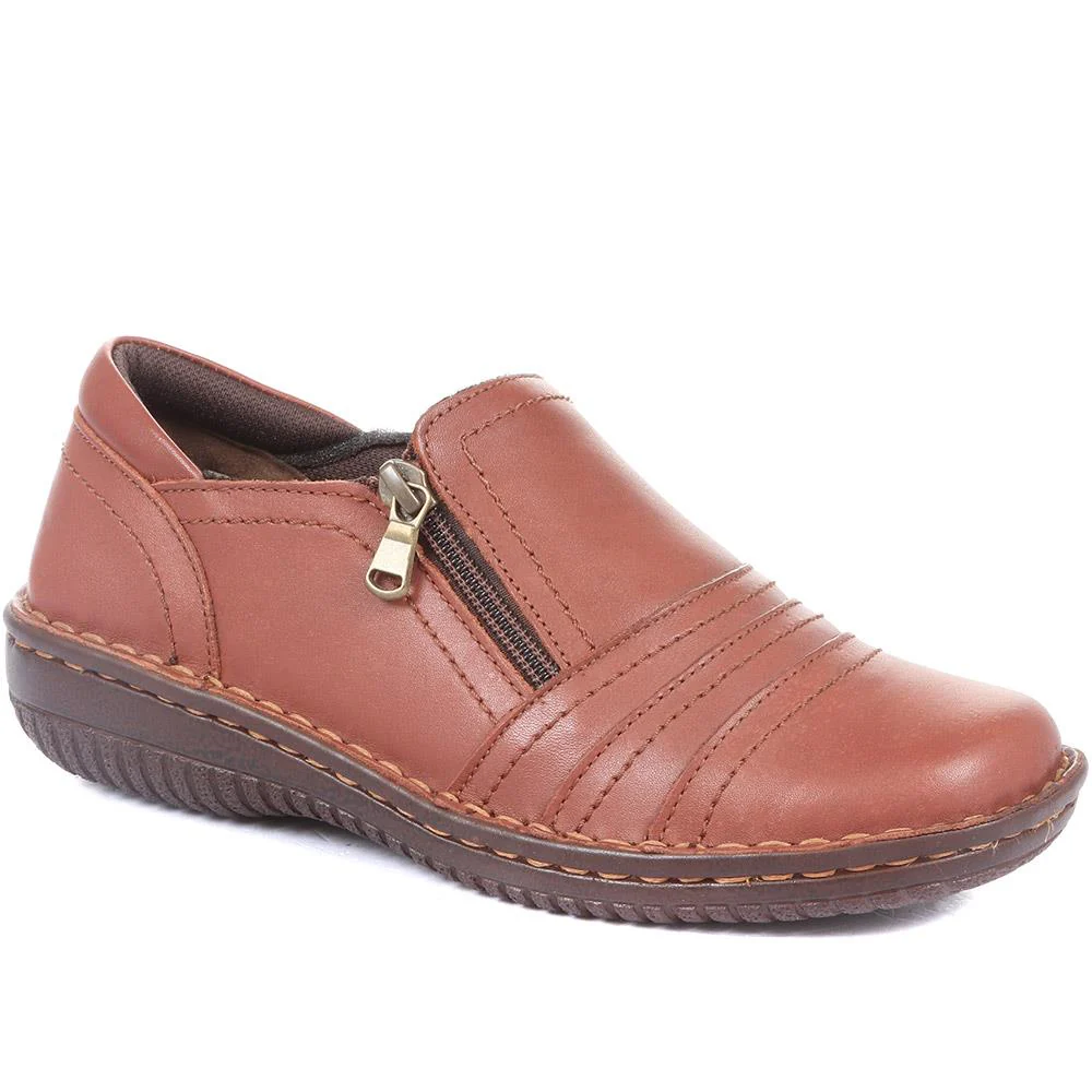 Leather Slip On Shoes for Women - HAK23014 / 308 135 - Tan