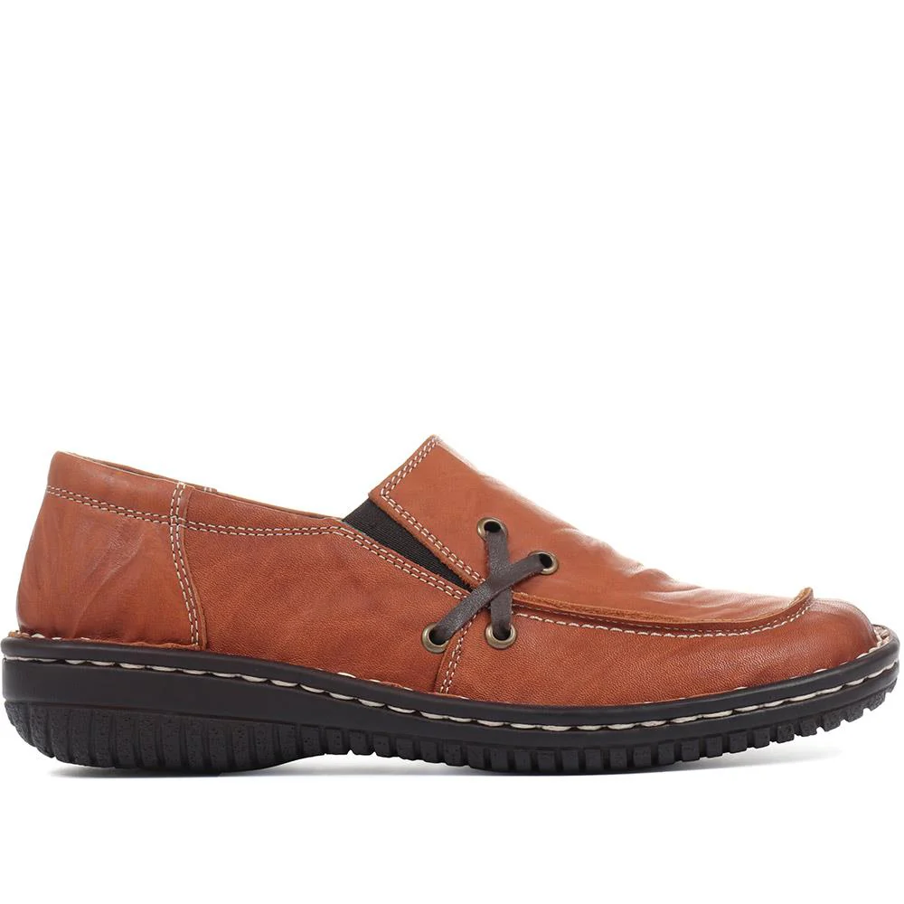 Leather Slip On Shoes - HAK32019 / 319 116 - Tan - Image 2