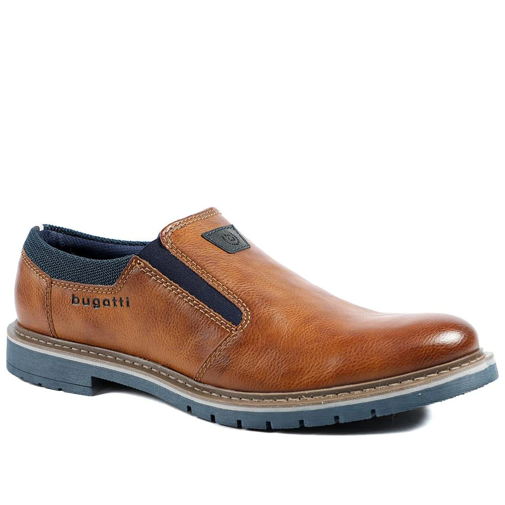 Leather Slip On Shoes with Elasticated Fastening - BUG43500 / 328 746 - Tan